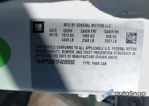 2015 Buick Verano z USA, uszkodzony, nr VIN 1G4PP5SK1F4206592